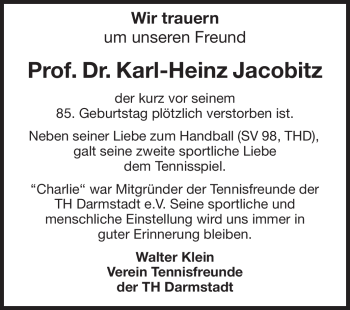 Traueranzeige von Karl-Heinz Jacobitz von Echo-Zeitungen (Gesamtausgabe)