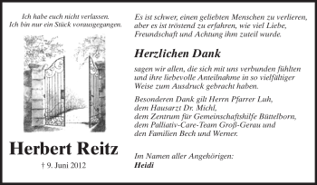 Traueranzeige von Herbert Reitz von Rüsselsheimer Echo, Groß-Gerauer-Echo, Ried Echo