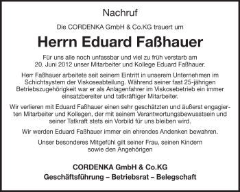 Traueranzeige von Eduard Faßhauer von Odenwälder Echo