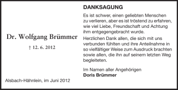 Traueranzeige von Wolfgang Brümmer von Echo-Zeitungen (Gesamtausgabe)