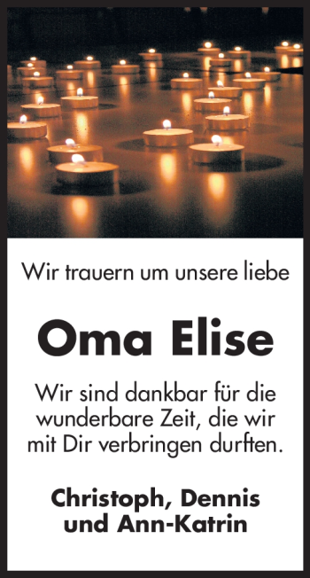 Traueranzeige von Elise  von Odenwälder Echo