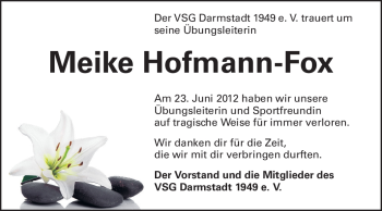 Traueranzeige von Maike Hofmann-Fox von Echo-Zeitungen (Gesamtausgabe)