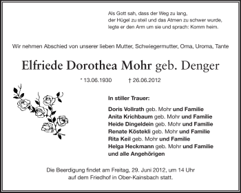 Traueranzeige von Elfriede Dorothea Mohr von Odenwälder Echo