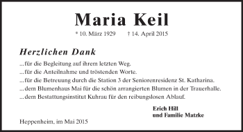Traueranzeige von Maria Keil von Starkenburger Echo