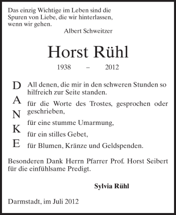 Traueranzeige von Horst Rühl von Echo-Zeitungen (Gesamtausgabe)