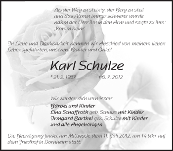 Traueranzeige von Karl Schulze von Rüsselsheimer Echo, Groß-Gerauer-Echo, Ried Echo