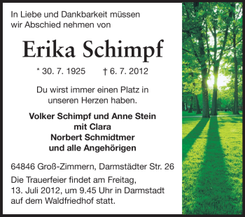 Traueranzeige von Erika Schimpf von Echo-Zeitungen (Gesamtausgabe)
