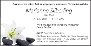 Traueranzeige von Marianne Silberling von Echo-Zeitungen (Gesamtausgabe)