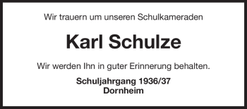 Traueranzeige von Karl Schulze von Rüsselsheimer Echo, Groß-Gerauer-Echo, Ried Echo