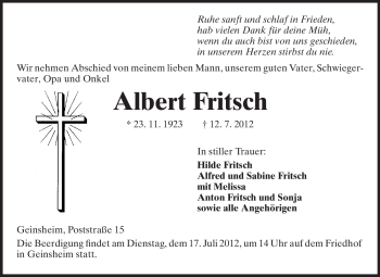 Traueranzeige von Albert Fritsch von Rüsselsheimer Echo, Groß-Gerauer-Echo, Ried Echo
