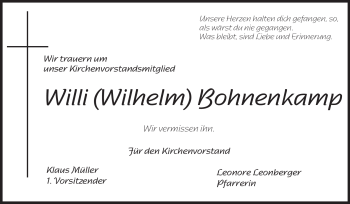 Traueranzeige von Wilhelm Bohnenkamp von Rüsselsheimer Echo, Groß-Gerauer-Echo, Ried Echo