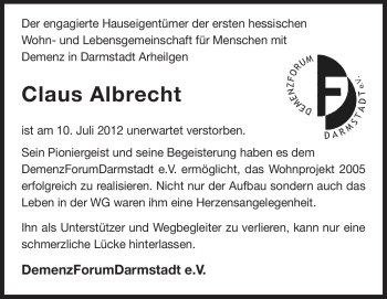 Traueranzeige von Claus Albrecht von Echo-Zeitungen (Gesamtausgabe)