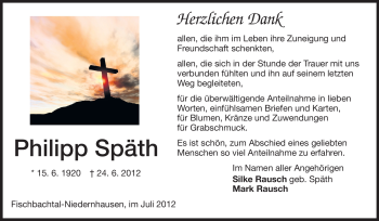 Traueranzeige von Philipp Späth von Echo-Zeitungen (Gesamtausgabe)