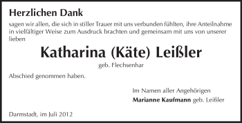 Traueranzeige von Katharina Leißler von Echo-Zeitungen (Gesamtausgabe)
