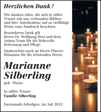 Traueranzeige von Marianne Silberling von Echo-Zeitungen (Gesamtausgabe)