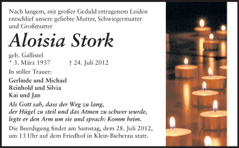 Traueranzeige von Aloisia Stork von Echo-Zeitungen (Gesamtausgabe)