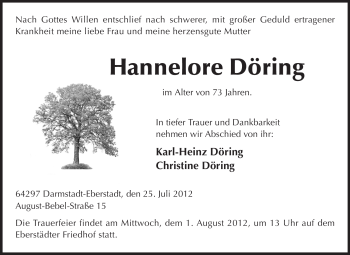 Traueranzeige von Hannelore Döring von Echo-Zeitungen (Gesamtausgabe)