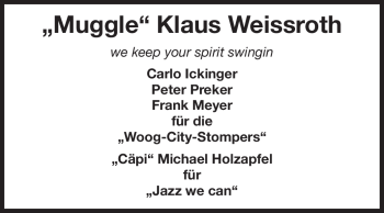 Traueranzeige von Klaus Weissroth von Echo-Zeitungen (Gesamtausgabe)