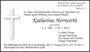 Traueranzeige von Katharina Herrwerth von Echo-Zeitungen (Gesamtausgabe)