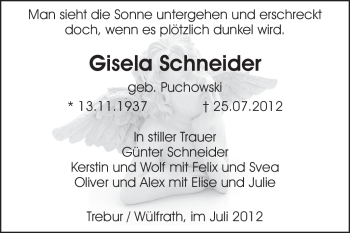 Traueranzeige von Gisela Schneider von Rüsselsheimer Echo, Groß-Gerauer-Echo, Ried Echo