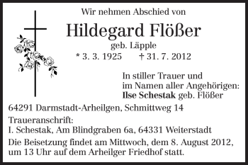 Traueranzeige von Hildegard Flößer von Echo-Zeitungen (Gesamtausgabe)