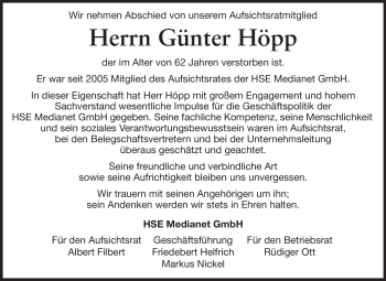 Traueranzeige von Günther Höpp von Echo-Zeitungen (Gesamtausgabe)