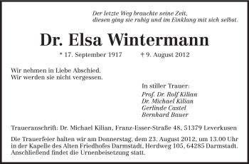 Traueranzeige von Elsa Wintermann von Echo-Zeitungen (Gesamtausgabe)