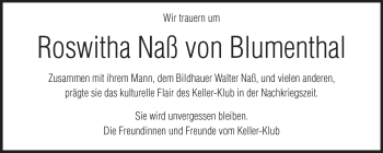 Traueranzeige von Roswitha Naß von Blumenthal von Echo-Zeitungen (Gesamtausgabe)