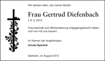 Traueranzeige von Gertrud Diefenbach von Echo-Zeitungen (Gesamtausgabe)