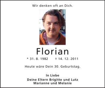 Traueranzeige von Florian Krehl von Echo-Zeitungen (Gesamtausgabe)