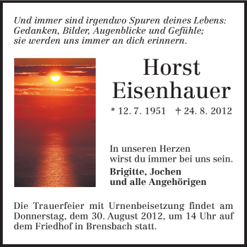 Traueranzeige von Horst Eisenhauer von Echo-Zeitungen (Gesamtausgabe)
