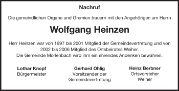 Traueranzeige von Wolfgang Heinzen von Starkenburger Echo