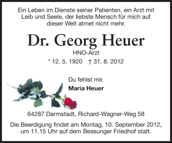 Traueranzeige von Georg Heuer von Echo-Zeitungen (Gesamtausgabe)