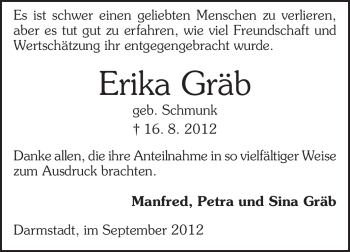 Traueranzeige von Erika Gräb von Echo-Zeitungen (Gesamtausgabe)
