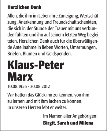Traueranzeige von Klaus-Peter Marx von Echo-Zeitungen (Gesamtausgabe)