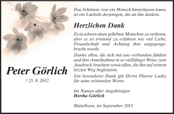 Traueranzeige von Peter Görlich von Rüsselsheimer Echo, Groß-Gerauer-Echo, Ried Echo