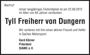 Traueranzeige von Tyll Freiherr von Dungern von Echo-Zeitungen (Gesamtausgabe)