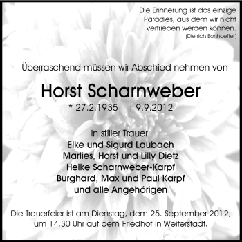 Traueranzeige von Horst Scharnweber von Echo-Zeitungen (Gesamtausgabe)