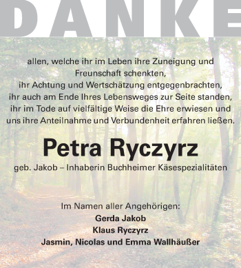 Traueranzeige von Petra Ryczyrz von Echo-Zeitungen (Gesamtausgabe)