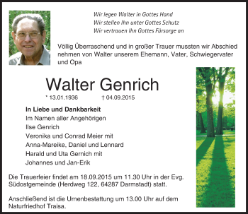 Traueranzeige von Walter Genrich von trauer.echo-online.de