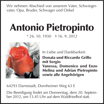 Traueranzeige von Antonio Pietropinto von Echo-Zeitungen (Gesamtausgabe)