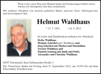 Traueranzeige von Helmut Waldhaus von Echo-Zeitungen (Gesamtausgabe)