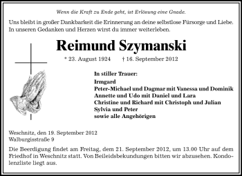 Traueranzeige von Reimund Szymanski von Starkenburger Echo