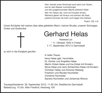 Traueranzeige von Gerhard Helas von Echo-Zeitungen (Gesamtausgabe)