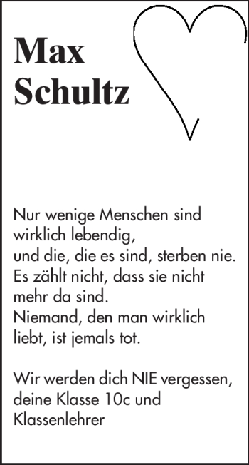 Traueranzeige von Max Schultz von Odenwälder Echo