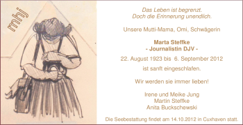 Traueranzeige von Marta Steffke von Echo-Zeitungen (Gesamtausgabe)