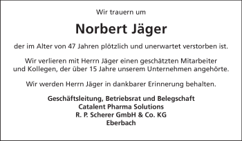 Traueranzeige von Norbert Jäger von Odenwälder Echo