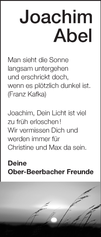 Traueranzeige von Joachim Abel von Echo-Zeitungen (Gesamtausgabe)