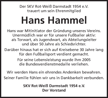 Traueranzeige von Hans Hammel von Echo-Zeitungen (Gesamtausgabe)