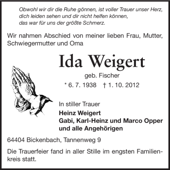 Traueranzeige von Ida Weigert von Echo-Zeitungen (Gesamtausgabe)